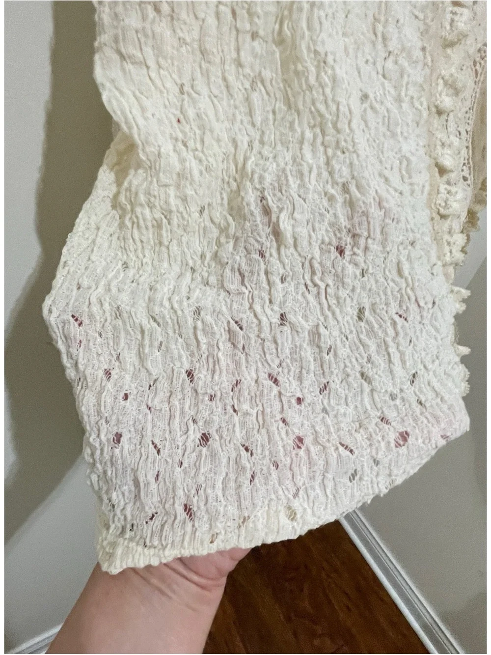 Free People Cream Crochet-Detail Layered Top, Size Large